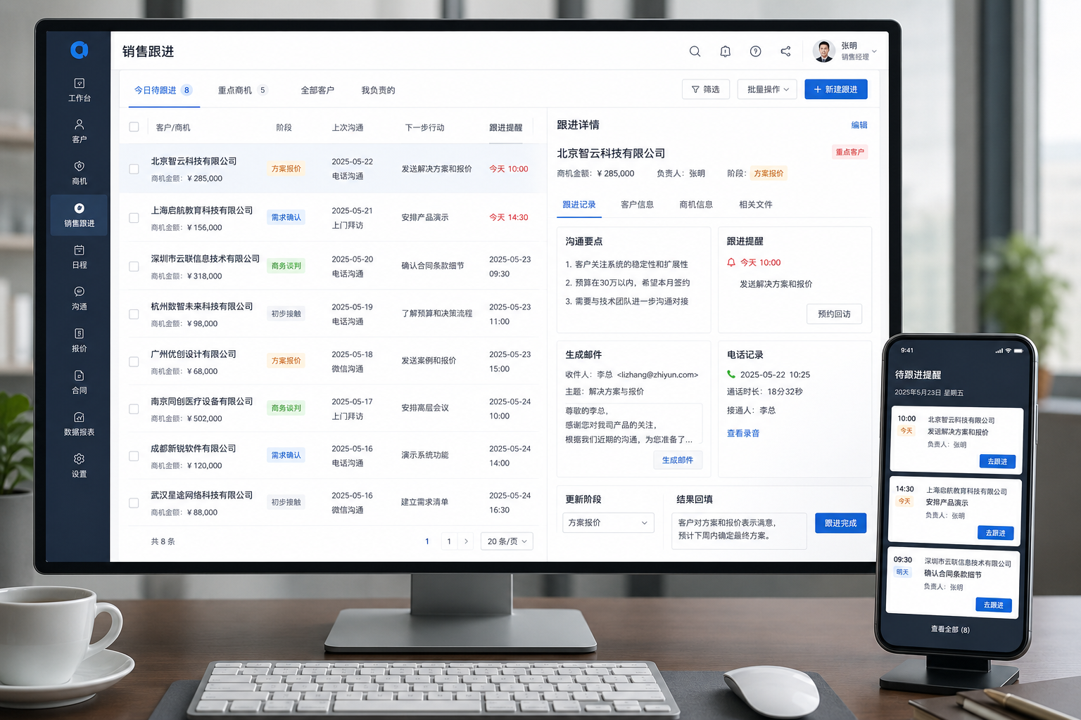 AI 推广获客－销售跟进自动化产品展示图